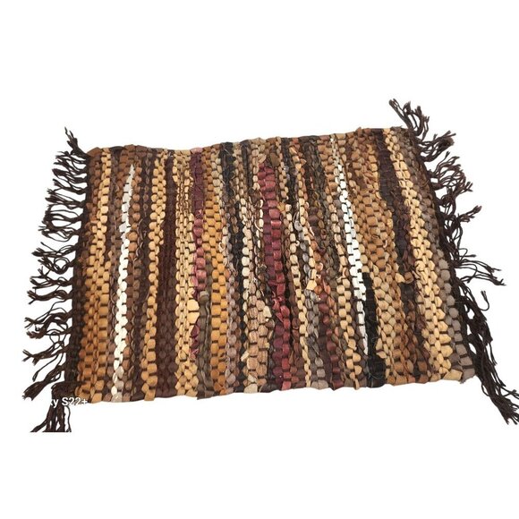 Handwoven Multicolor Leather & Cotton Table Runner/Rug Placemat With Fringe  18x - Picture 1 of 8